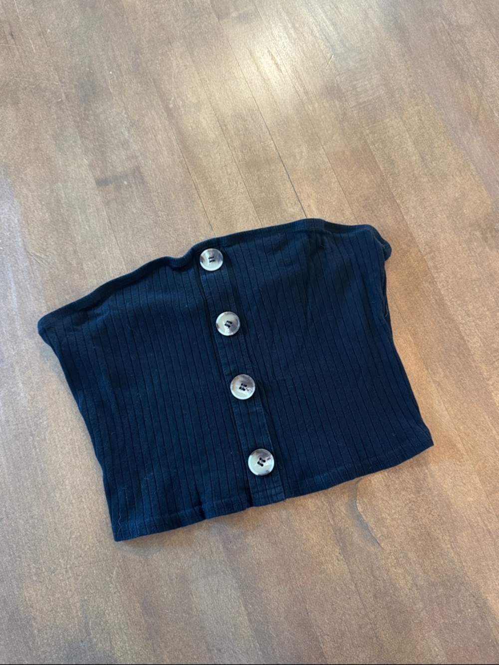 SHEIN Black Ribbed Button-Up Tube Top